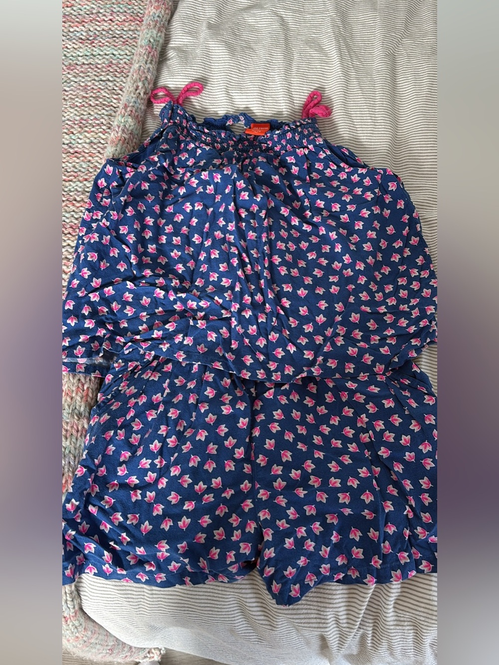 Joe Fresh Navy Floral Casual Kids Romper with Pink Accents